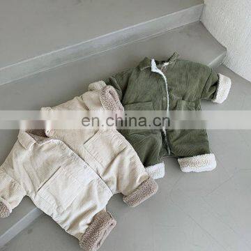 ins winter Korean children's clothing new boys and girls Han Fan fashion Hong Kong-style corduroy thickened one-piece long