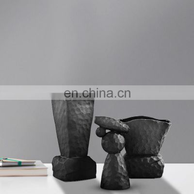 Hot Selling Minimalism Style Decorative Vases Ceramic Dark Grey Design For Home Decor