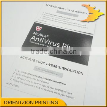 Anti-virus software activation card, Product activation card, Scratch off activation card