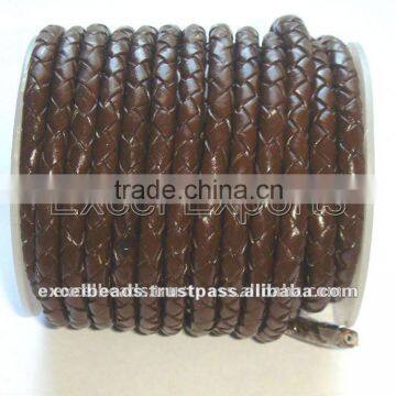 Brown Braided ROUND Leather Cords