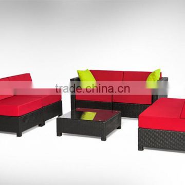 7 pcs Luxury Wicker Patio Sectional- Red Cushion