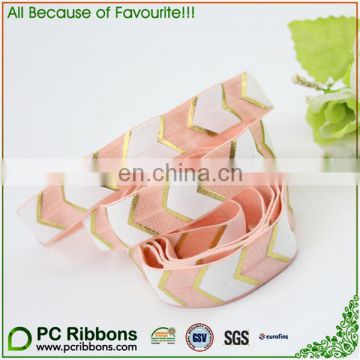 Foil Aztec chevron print fold over elastic striped elastic ribbon