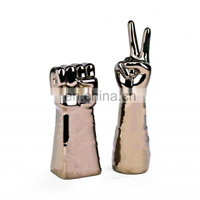 Simple Carving Abstract Fist Fingers Dumb Golden Silver Ornaments For Living Room Decoration