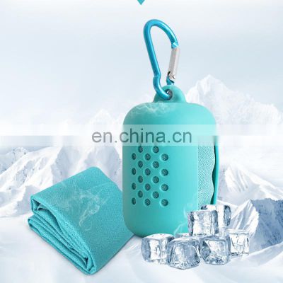 Sports Instant Cooling Towel Logo Custom Microfiber Ice Cooling Towel With Silicon Case