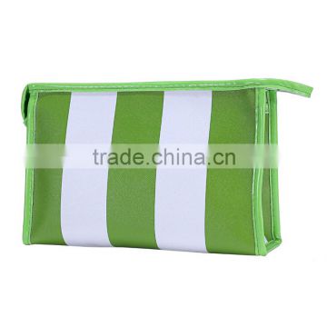 Big stripe green PVC hand bags cheap makeup online cosmetics online bag