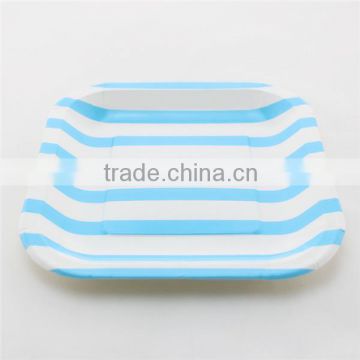 Wedding Party Supplies Blue Square Striped Paper Plates