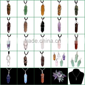 DIY multi-color carved natural gemstone pendant with iron wire