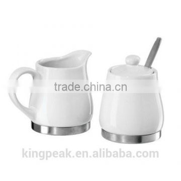 2015 Hot sale Stainless Steel Sugar and Creamer Set with Spoon/sugar and creamer container