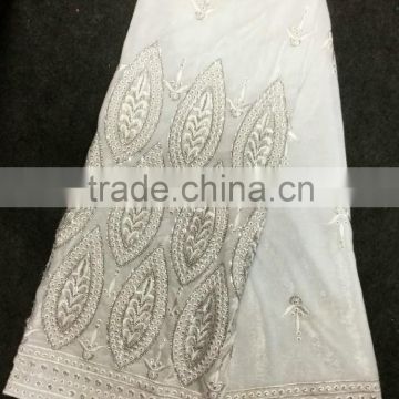 Fancy white embroidered new velvet lace for wedding dress sequined Africa lace fabric