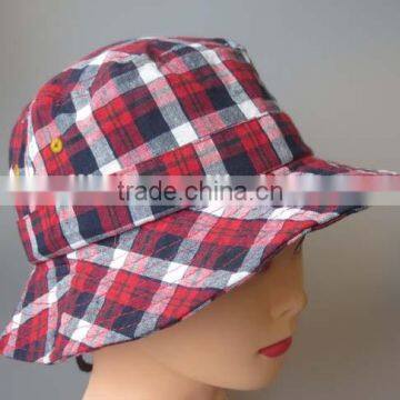 100% cotton check pattern bucket hat,plaid bucket hat