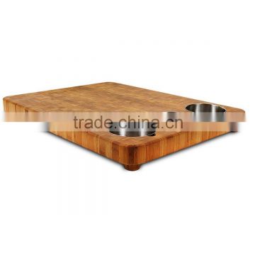 end grain cutting board with steel bowl