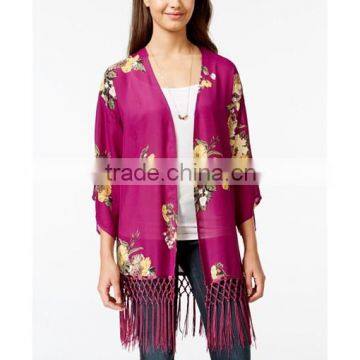 Juniors' Fringed Floral-Print Kimono