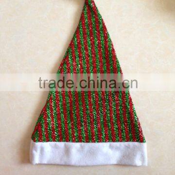 wholesale unique design green and red stripes christmas decorated santa hat
