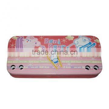 Tinplate two layers pencil case with ruler compartment