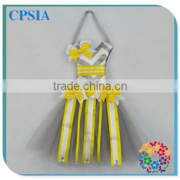 Spring 2014 Grey Chevron Cheap Tutu bow holder Yellow Ribbon Boutique Bows Girls dresses Fashion Hair Accessory Decoration