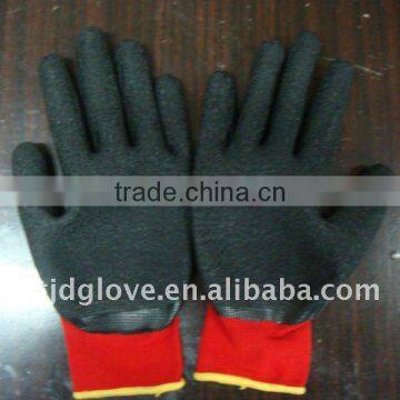 Welding Latex gloves . 13G Red Nylon with palm coated black Crinkle latex gloves , Knit wrist working safety gloves