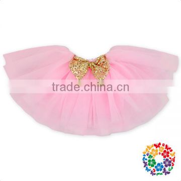 Light Pink Hot Girls Short Skirt Kids Tutu Skirt With Sequin Bow On The Front Wholesale Baby Girl Skirts