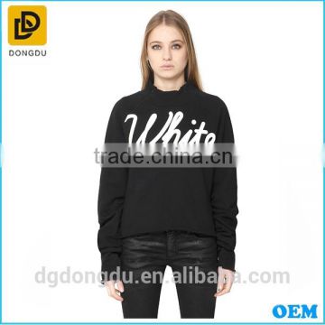 Latest design cheap custom women hoodies Black print cotton hoodies made in china