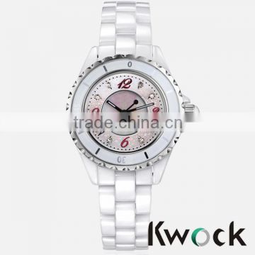 Brand Classic Women's watch white ceramic quartz wristwatches sapphire scratchproof ceramic watch
