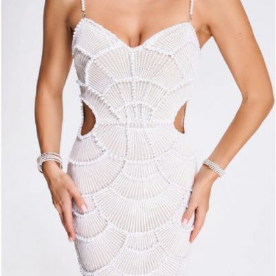 cut out white elegant pearl glitter long dress bandage bodycon dress fashion design