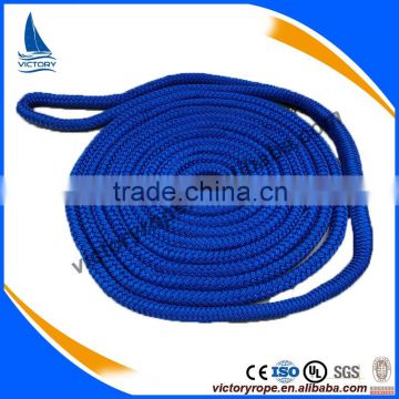 double braided blue nylon/polyester dock line with spliced eye packed in clam shell