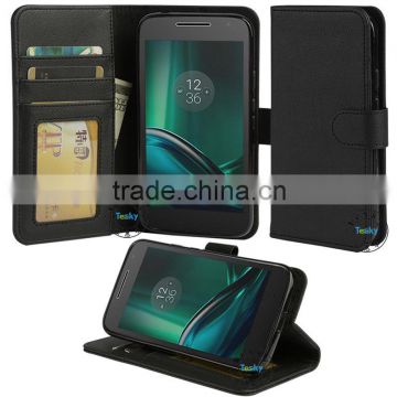 Wallet case for Moto G4 play with anti-scnning fabric card slots,leather case for Moto G4 play
