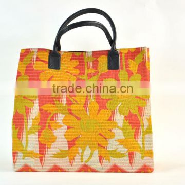 Wholesale Lots Of Vintage Kantha Leather Handle Shopping Bags Handbags~Sourced from factory in India