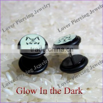 Glow In The Dark Design Acrylic Ear Plug Tunnel Fake Ear Plug Earrings [UV-FE602]