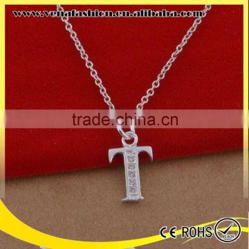 silver chian t initial letter pendant, fashion letter pendant jewelry