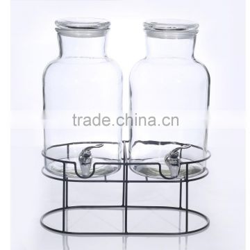 5.9L Twins Reagent Bottle Shape Clear Glass Beverage Dispenser