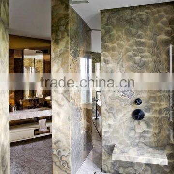 China Factory Glass Partition Wall Art Beige Marble Tile