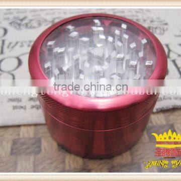 Santen aluminum of four layers of transparent tobacco grinder, broken smoke detector,