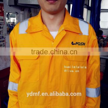 100% Cotton Coveralls 255gsm with printing for southeast Asia market, reflective stripe coverall