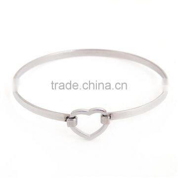 304 Stainless Steel Bangles Bracelets Silver Tone Heart