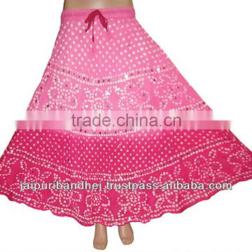 Pink Jaipuri Bandhej Skirt Cotton Sequins Work Skirt