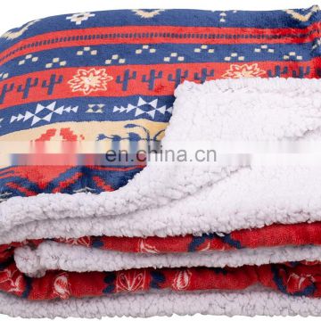 Bohemian Sherpa Fleece Throw Blanket, Fuzzy Warm Super Soft Reversible Boho Stripe Plush Blanket for Bed, Sofa and Couch