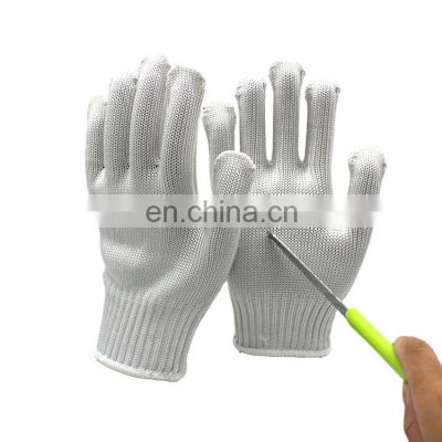 White High Cut Level Cut Resistant Food Grade Glove Stainless Steel Yarn Wrapped Grip Fish Prep Gloves