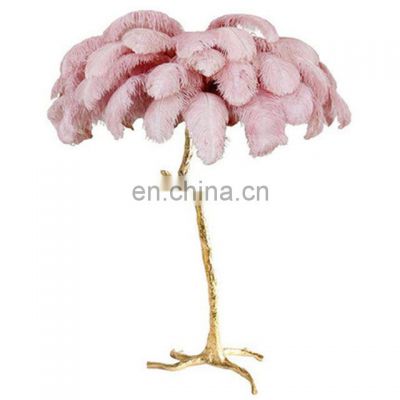Copper Resin Pole Ostrich Feather Floor Lamp
