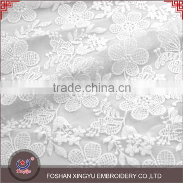 Fashion hot selling cheap 100% cotton flower embroidered tulle breathable mesh custom lace fabric