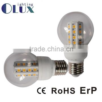 High Efficiency Clear glass cover LED Lighting E27 G60 Corn bulb 360degree AC220-240V 3 years warranty 5W 400LM G60-2835smd led