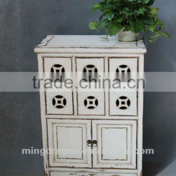 Chinese antique furniture pine wood white money style Two door six drawer cabinet