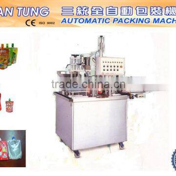 Automatic spout pouch filling capping machine.