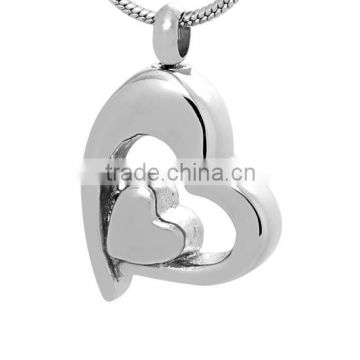 urn pendant cremation jewelry stainless steel double heart pendant top quality polish wholesale dongguan