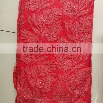 hot sell red organza lace polyester fabrics for wedding dress