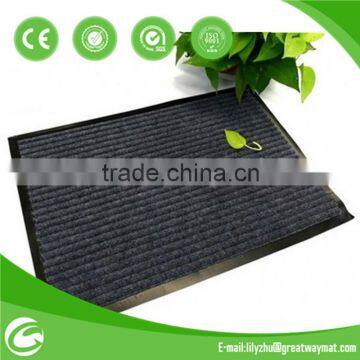 Striped polyester pile plastic ground mat outdoor