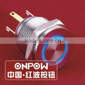 ONPOW 16mm Super flat ring LED lighted Metal push button switch with long pins (GQ16PF-10E/JL/B/2.8V/S) CE, RoHS