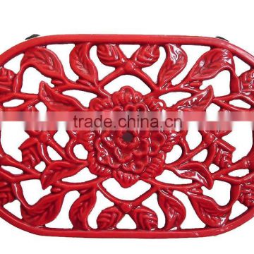 red flower shape cast iron trivets