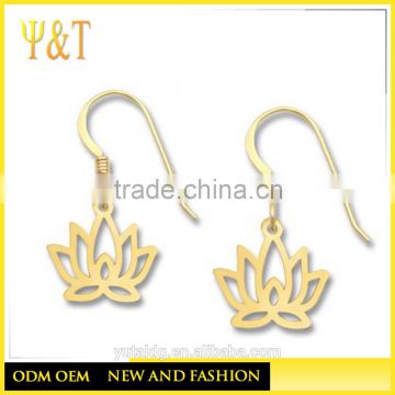 Jingli Jewelry top quality religious symbol lotus jewelry, gold color dangle lotus earrings (YZ-016)