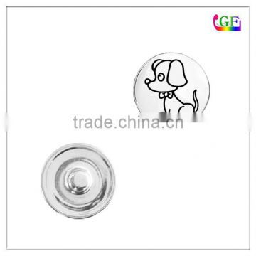 Antique Silver Plated Round Engraved Little Dog Charms snap button