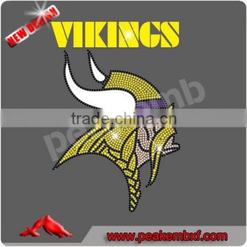 2015 Hot Sale Viking Stick on Football Rhinestone T Shirt Transfer
